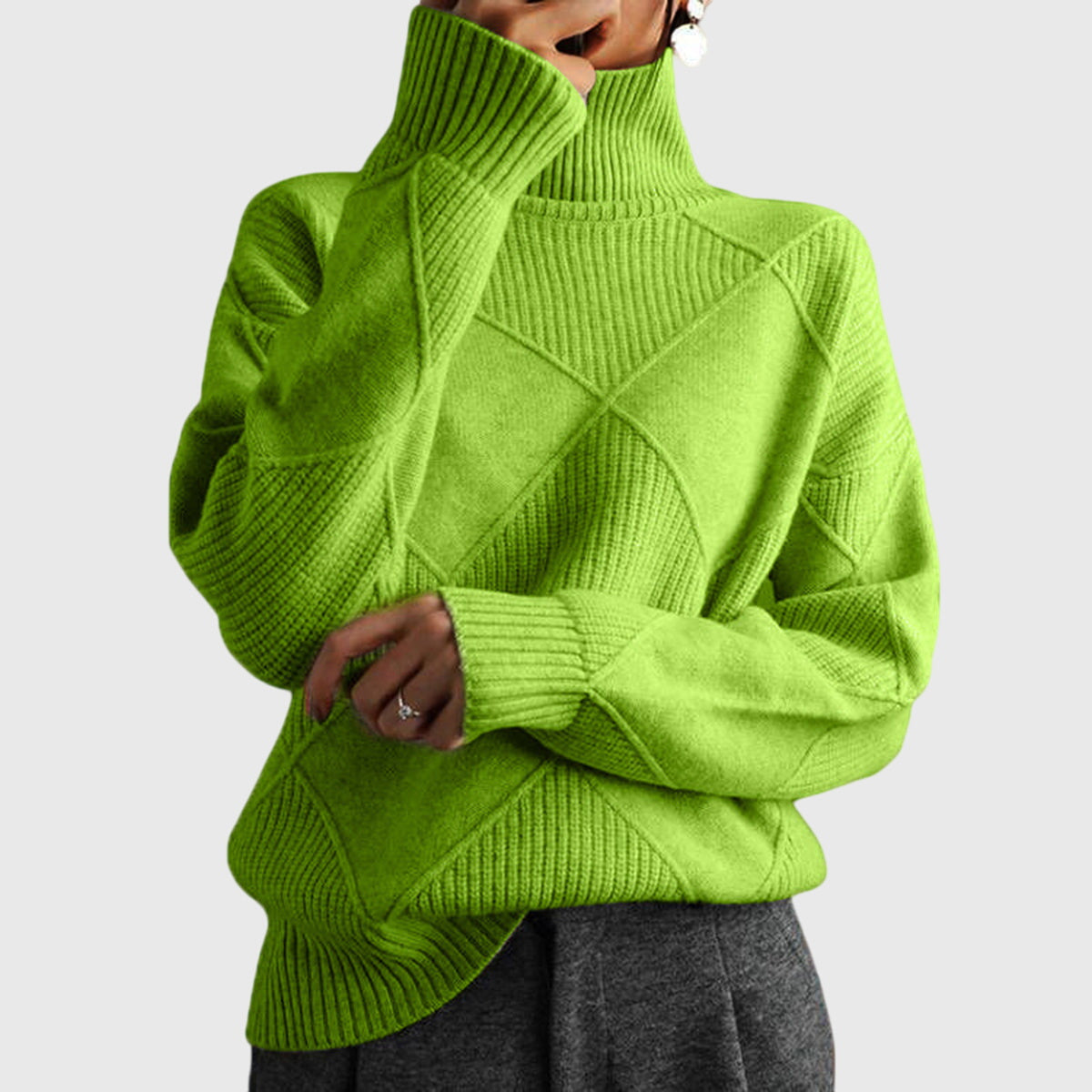 Modern geometric turtleneck sweater with relaxed fit Women | Angela Nova
