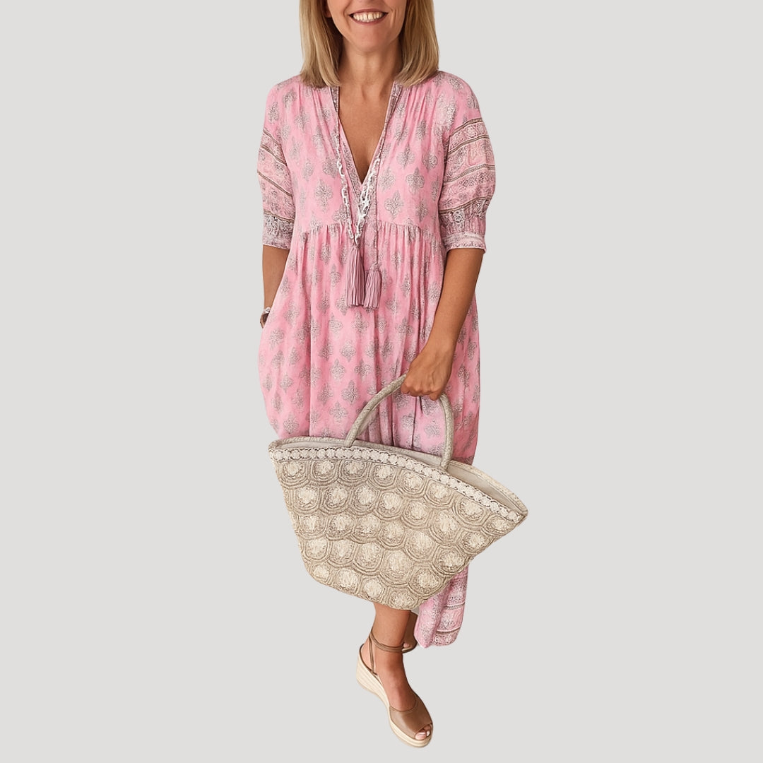 Boho beach midi dress with pockets for women | Beachelle -7