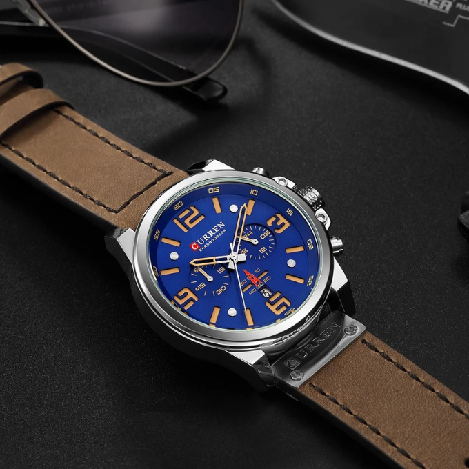 Chronograph leather-strap classic watch for men | The Hudson Classic -16