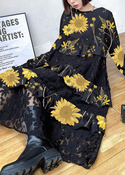 Bohemian Black Ruffle Panel Autumn Dress Chic For Women | Seraphine