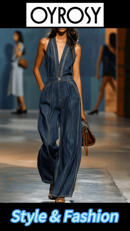 Retro sleeveless wide-leg denim jumpsuit Chic for Women | Zarelle