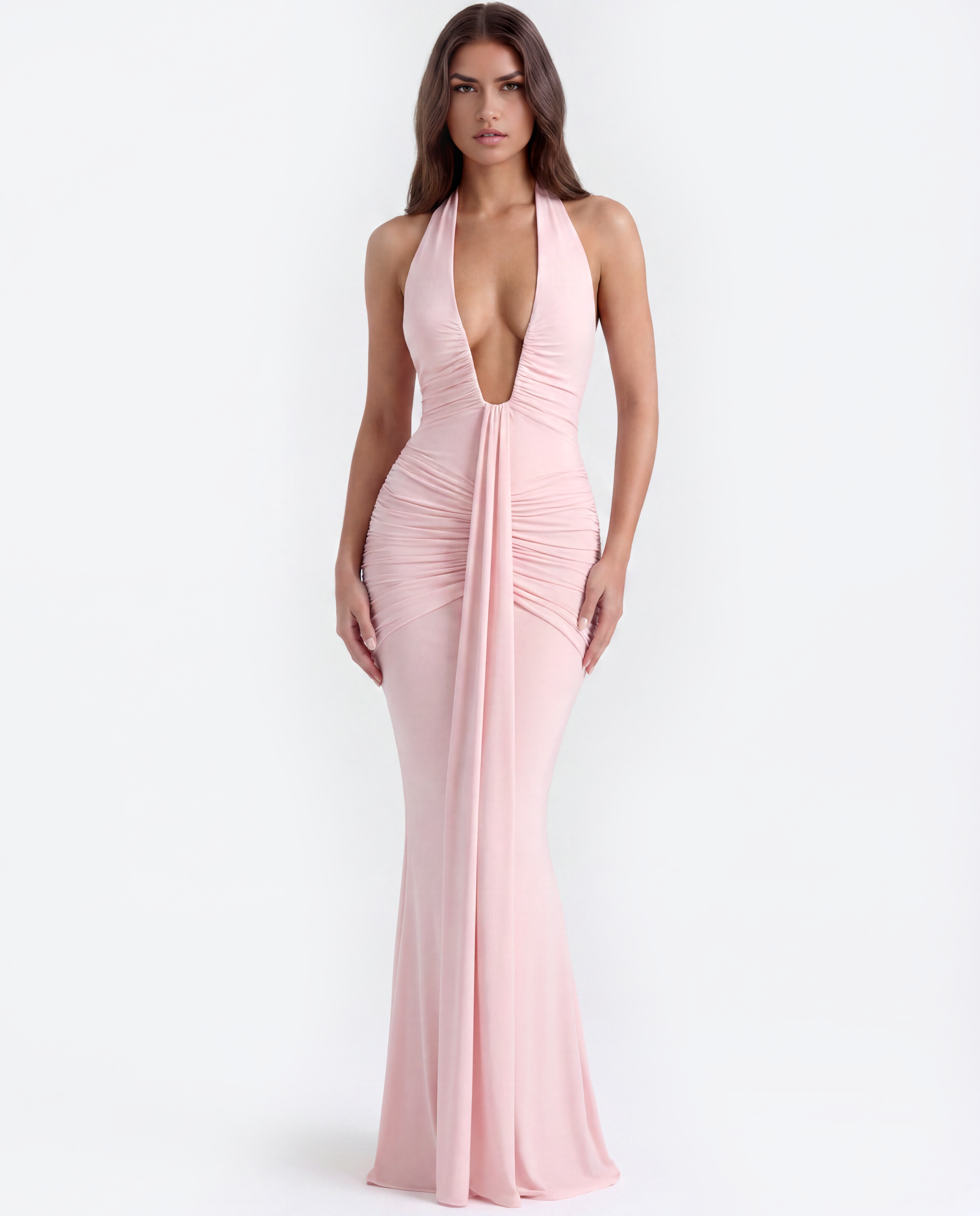 Plunging halter maxi dress for women | Ariel