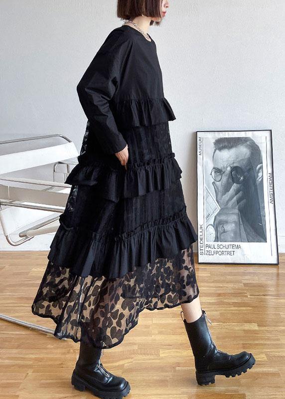 Bohemian Black Ruffle Panel Autumn Dress Chic For Women | Seraphine
