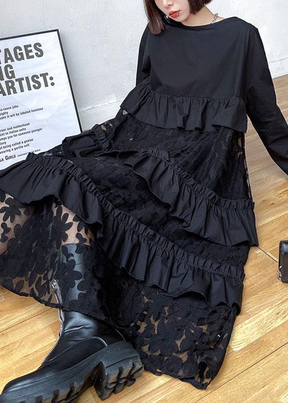 Bohemian Black Ruffle Panel Autumn Dress Chic For Women | Seraphine