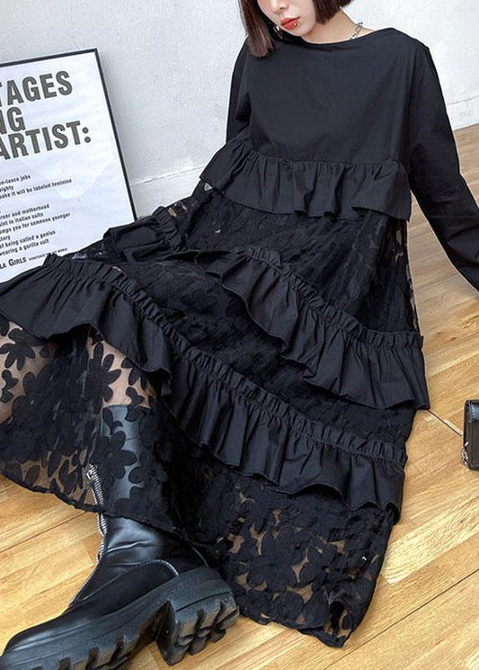 Bohemian Black Ruffle Panel Autumn Dress Chic For Women | Seraphine