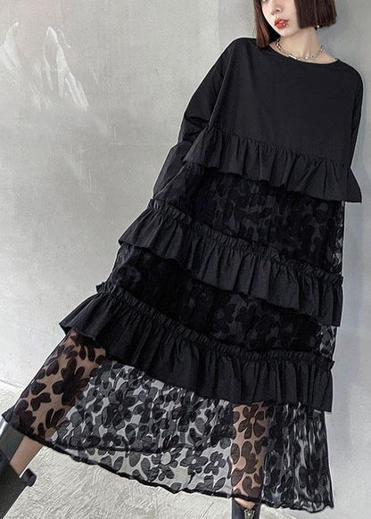 Bohemian Black Ruffle Panel Autumn Dress Chic For Women | Seraphine