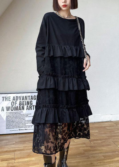 Bohemian Black Ruffle Panel Autumn Dress Chic For Women | Seraphine