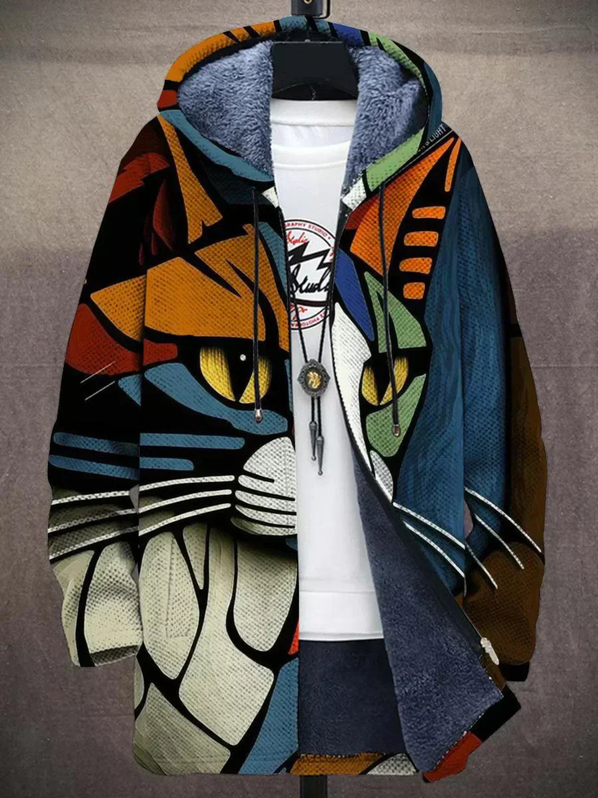 Artistic zip-front long cardigan with relaxed fit men| Bronte Muse