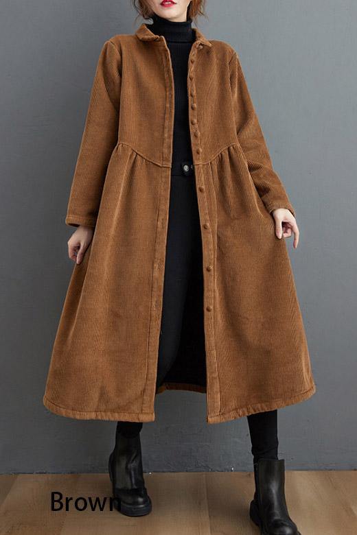 Blackish Green Corduroy Cinched Coat Stylish for Women | Mirelle