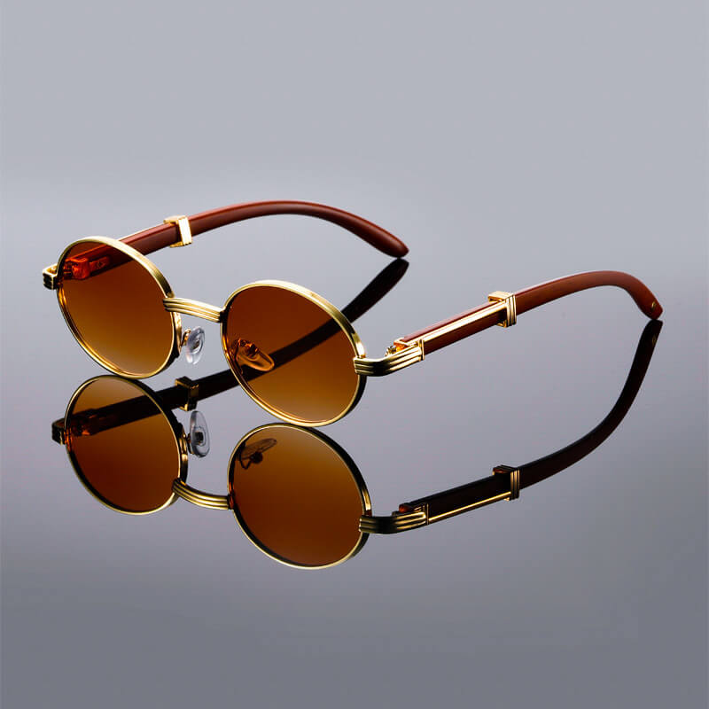 Oval retro wooden-temple sunglasses for men | Lorenzo -3