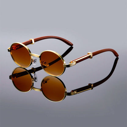 Oval retro wooden-temple sunglasses for men | Lorenzo -3