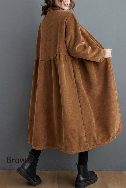 Blackish Green Corduroy Cinched Coat Stylish for Women | Mirelle