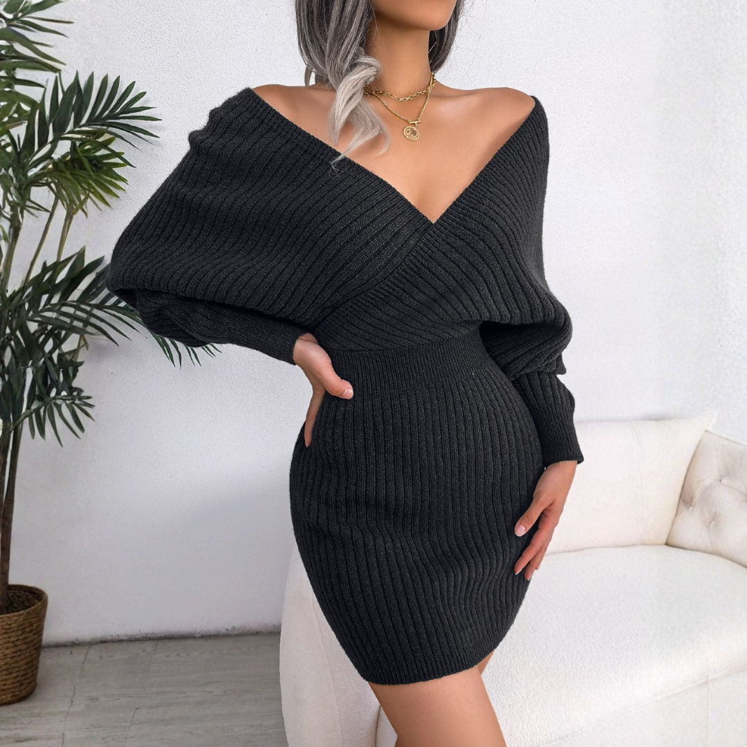 Chic wrapped V-neck long sleeve bodycon mini dress for women | Elara