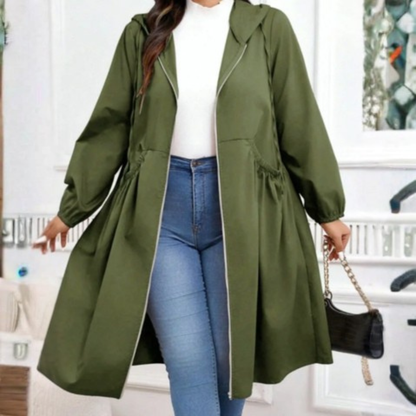Plus size drawstring zip-up long sleeve hooded coat for women | Avril