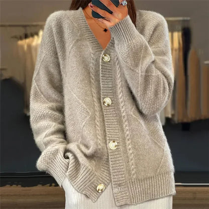 Elegant button-front long-sleeve everyday cardigan for women | Lena -1