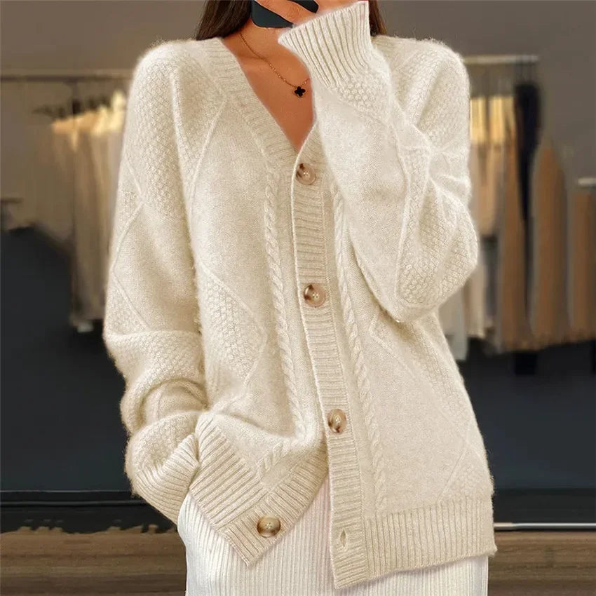 Elegant button-front long-sleeve everyday cardigan for women | Lena -7