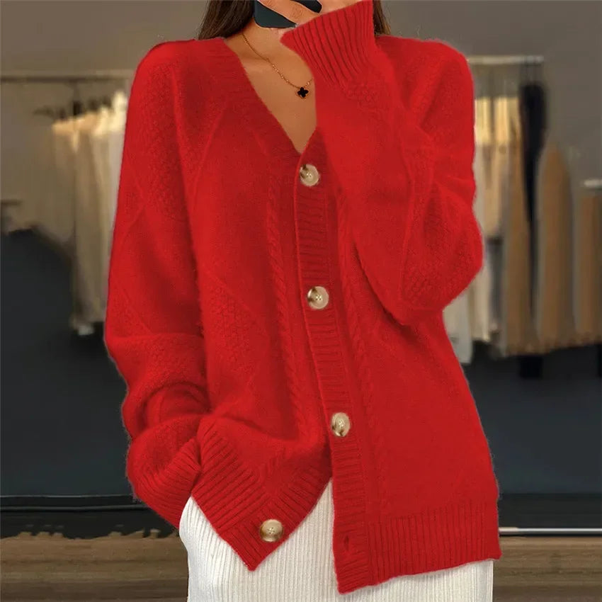 Elegant button-front long-sleeve everyday cardigan for women | Lena -6
