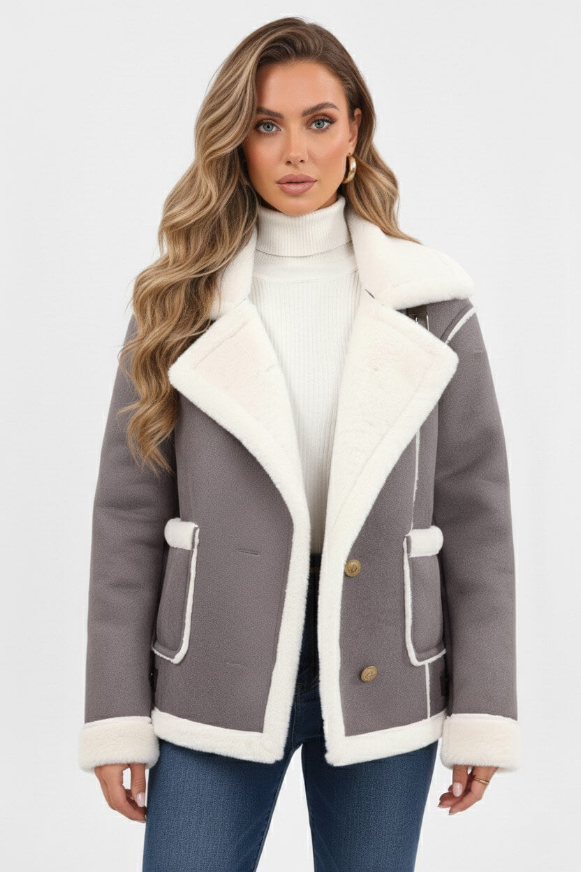 Plush lapel jacket with textured finish for women | Caurelle