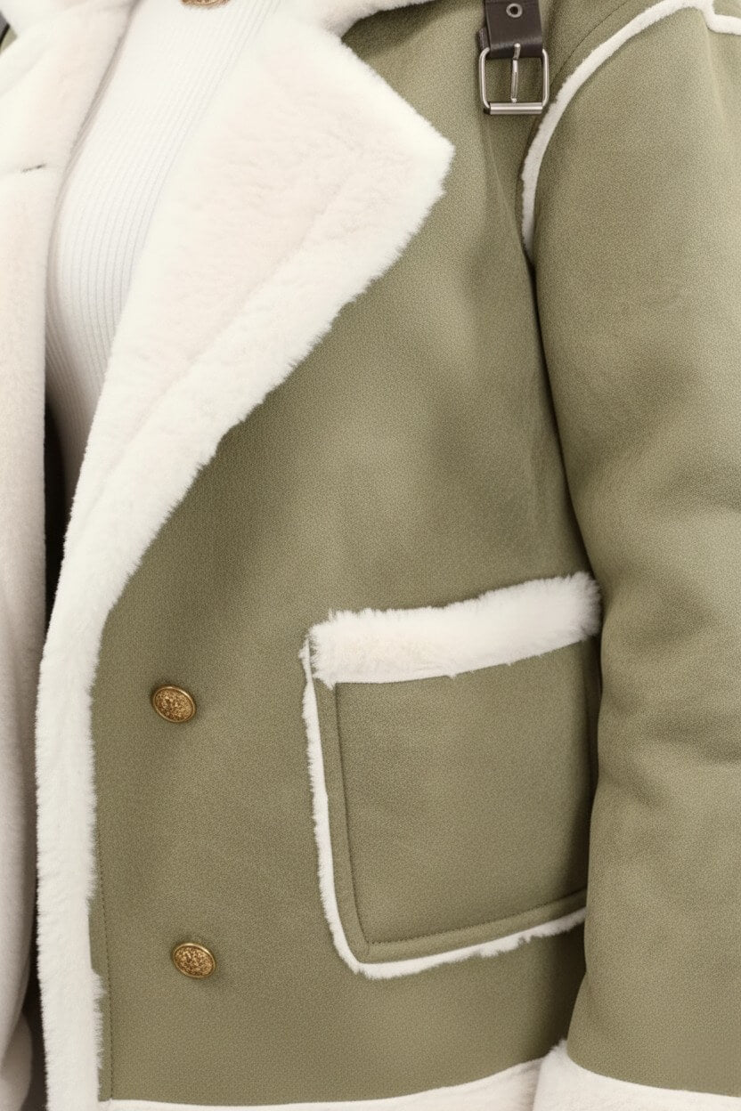 Plush lapel jacket with textured finish for women | Caurelle