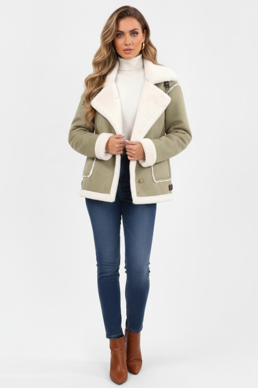 Plush lapel jacket with textured finish for women | Caurelle