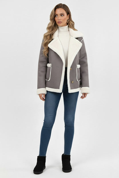Plush lapel jacket with textured finish for women | Caurelle