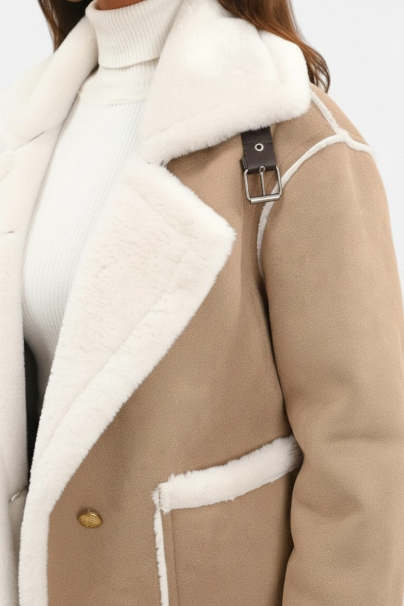 Plush lapel jacket with textured finish for women | Caurelle