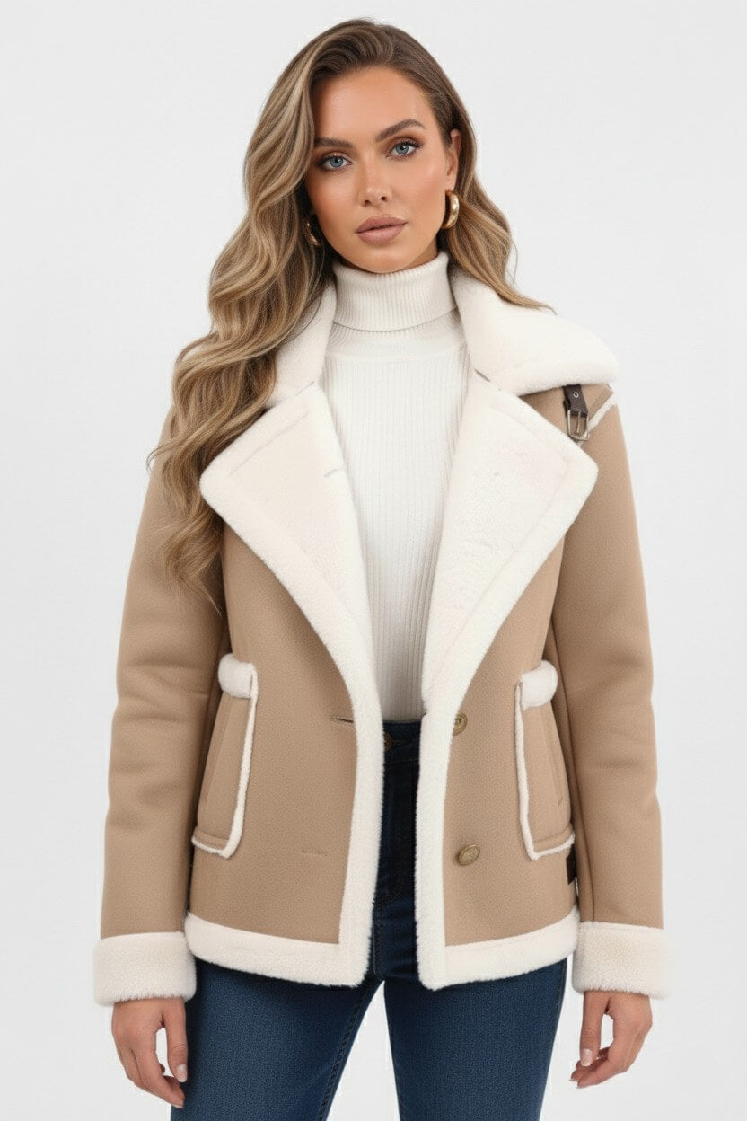 Plush lapel jacket with textured finish for women | Caurelle