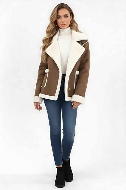 Plush lapel jacket with textured finish for women | Caurelle