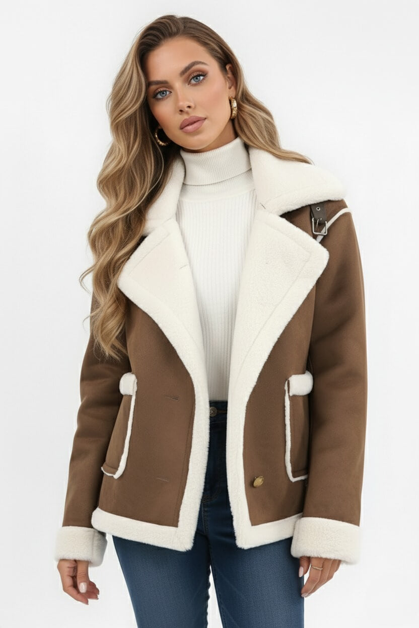 Plush lapel jacket with textured finish for women | Caurelle