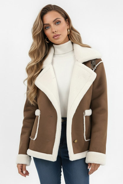 Plush lapel jacket with textured finish for women | Caurelle