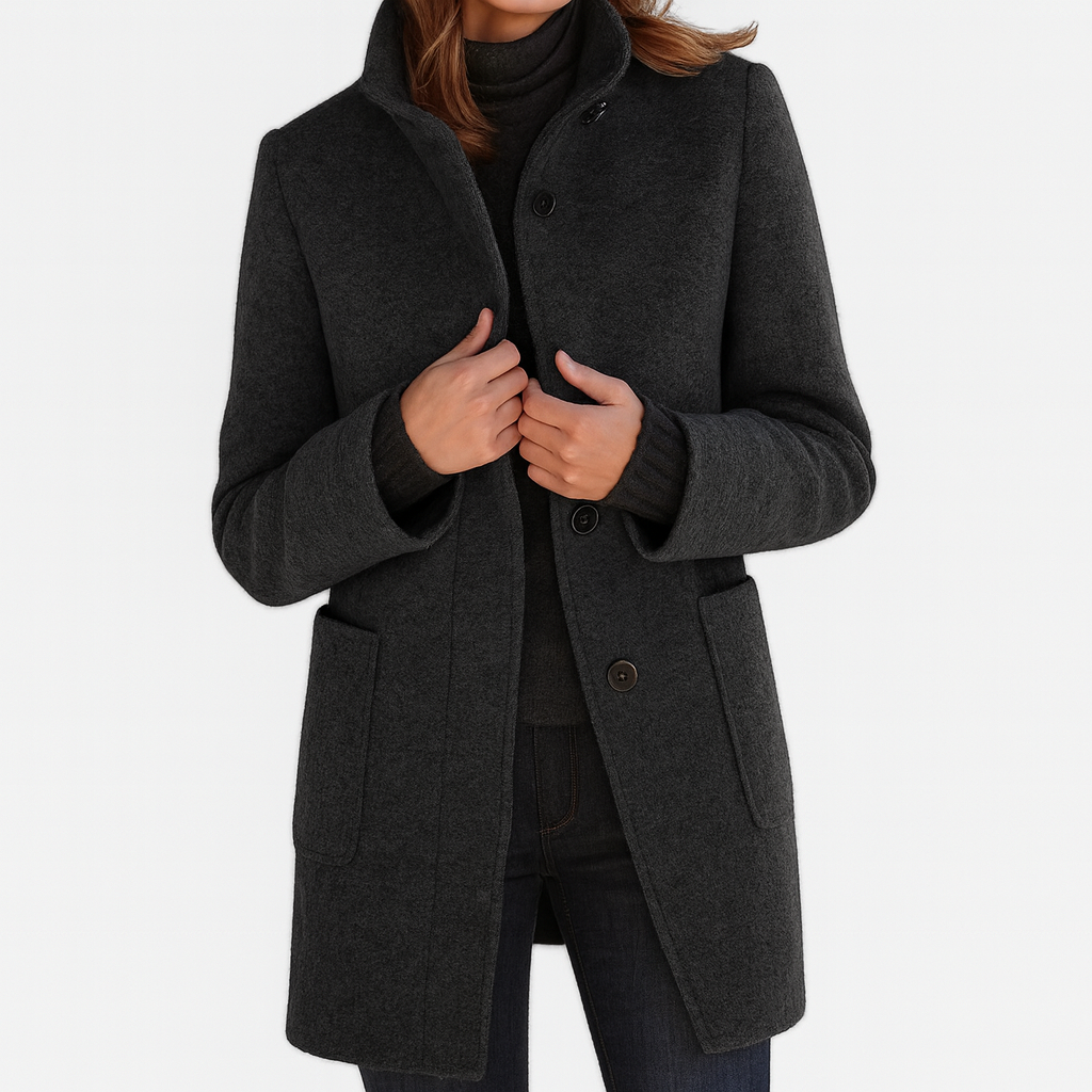 High Collar Button Jacket with Relaxed Fit for Women | Marlow Grace