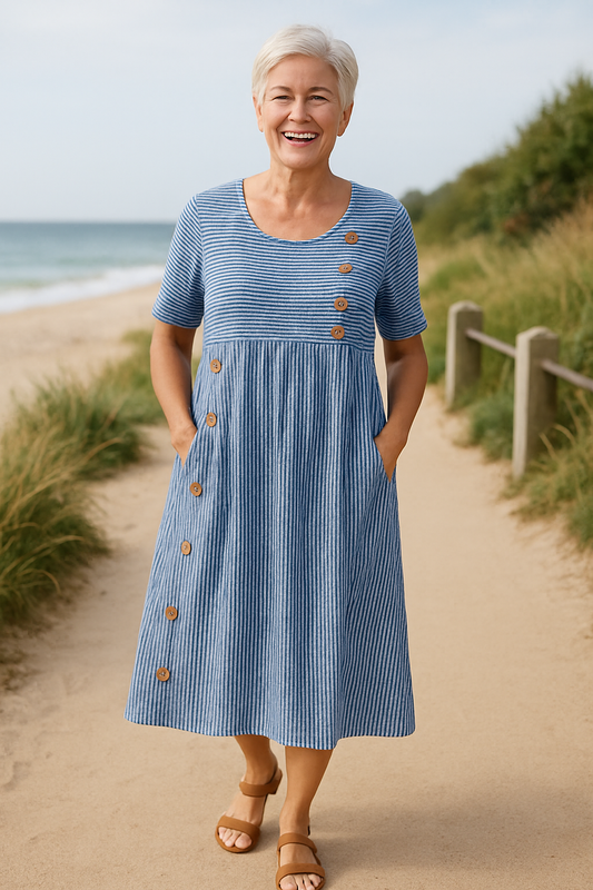 Striped everyday comfort midi dress for women | Brienne -1
