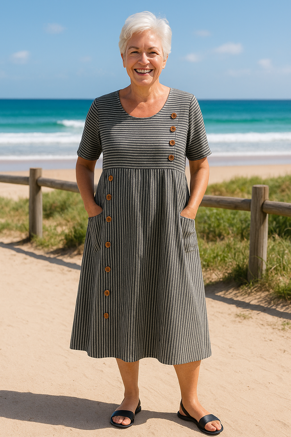 Striped everyday comfort midi dress for women | Brienne -2