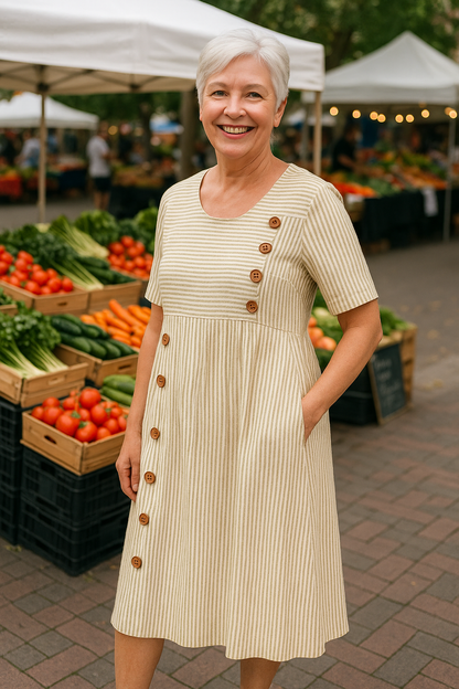 Striped everyday comfort midi dress for women | Brienne -3