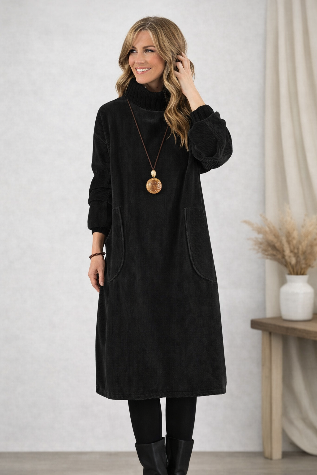 Turtleneck cosy midi sweater dress for women | Evelyn -2
