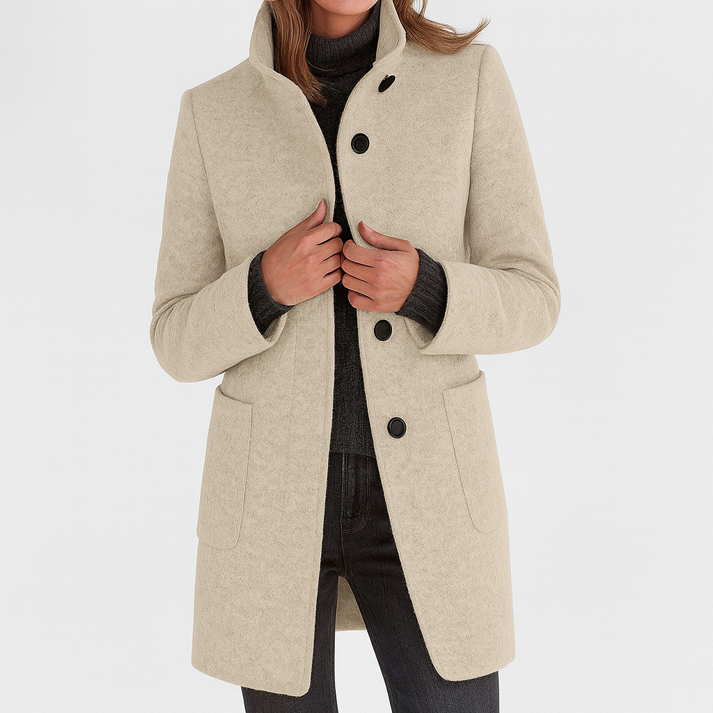 Elegant high-collar structured coat for women | Ava -9