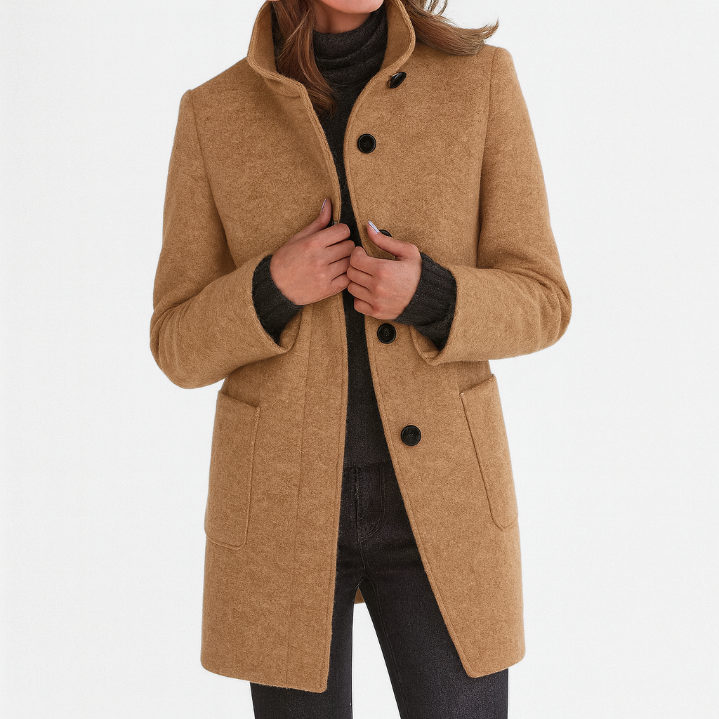Elegant high-collar structured coat for women | Ava -7
