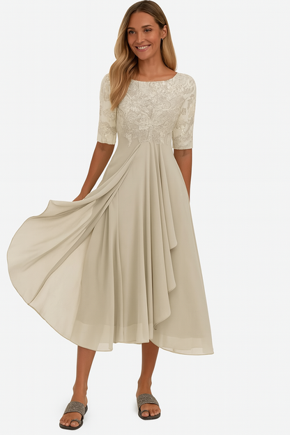 Elegant A-line midi dress with lace detail Chic for Women | Vera Élan