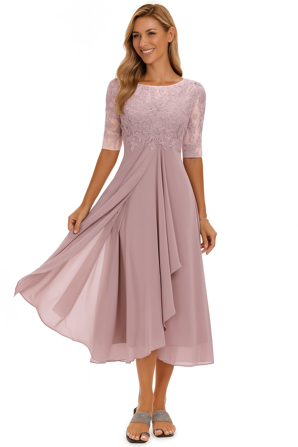 Elegant A-line midi dress with lace detail Chic for Women | Vera Élan