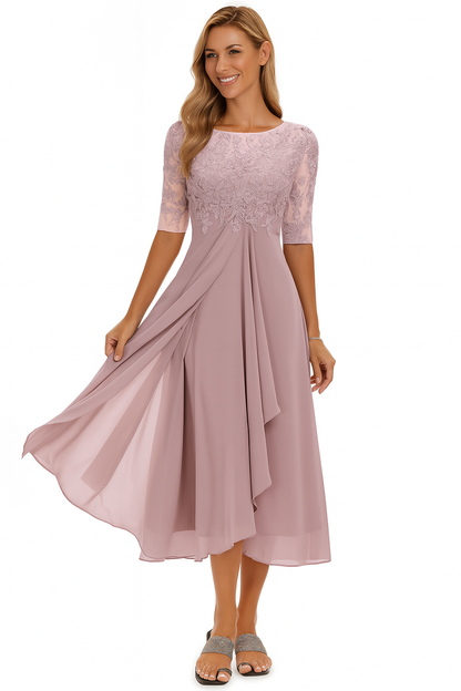 Elegant A-line midi dress with lace detail Chic for Women | Vera Élan