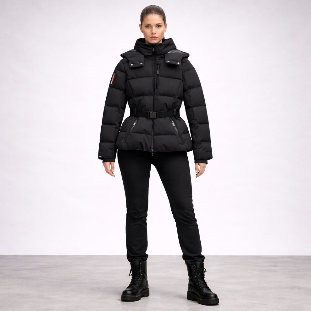 Belted insulated everyday puffer jacket for women | Aria Frost -1