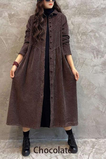 Blackish Green Corduroy Cinched Coat Stylish for Women | Mirelle