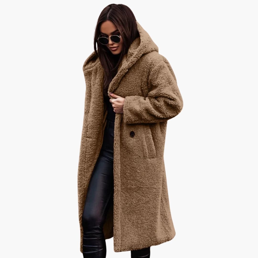 Long hooded button-front coat for women | Eloria -6