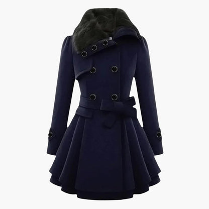 Belted flared-hem everyday winter coat for women | Evelora -3