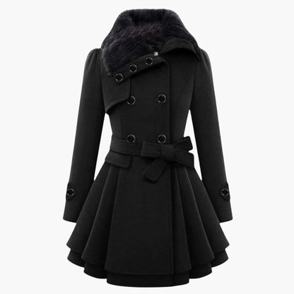 Belted flared-hem everyday winter coat for women | Evelora -2