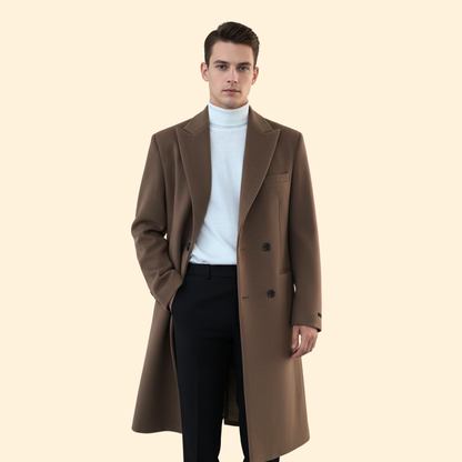 Double-breasted tailored long overcoat for men | Alric