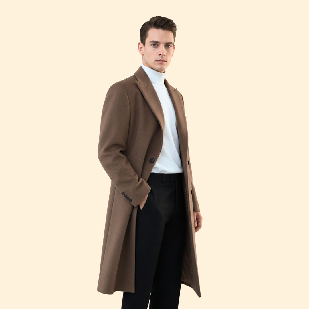 Double-breasted tailored long overcoat for men | Alric