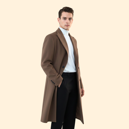 Double-breasted tailored long overcoat for men | Alric