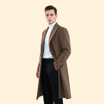 Double-breasted tailored long overcoat for men | Alric