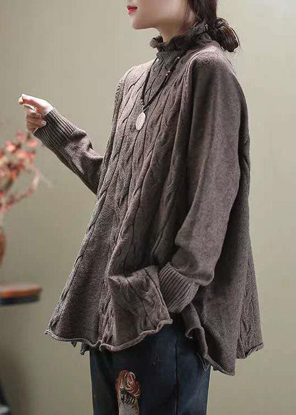 Khaki Turtleneck Side-Slit Knit Sweater Cozy for Women | Arvella
